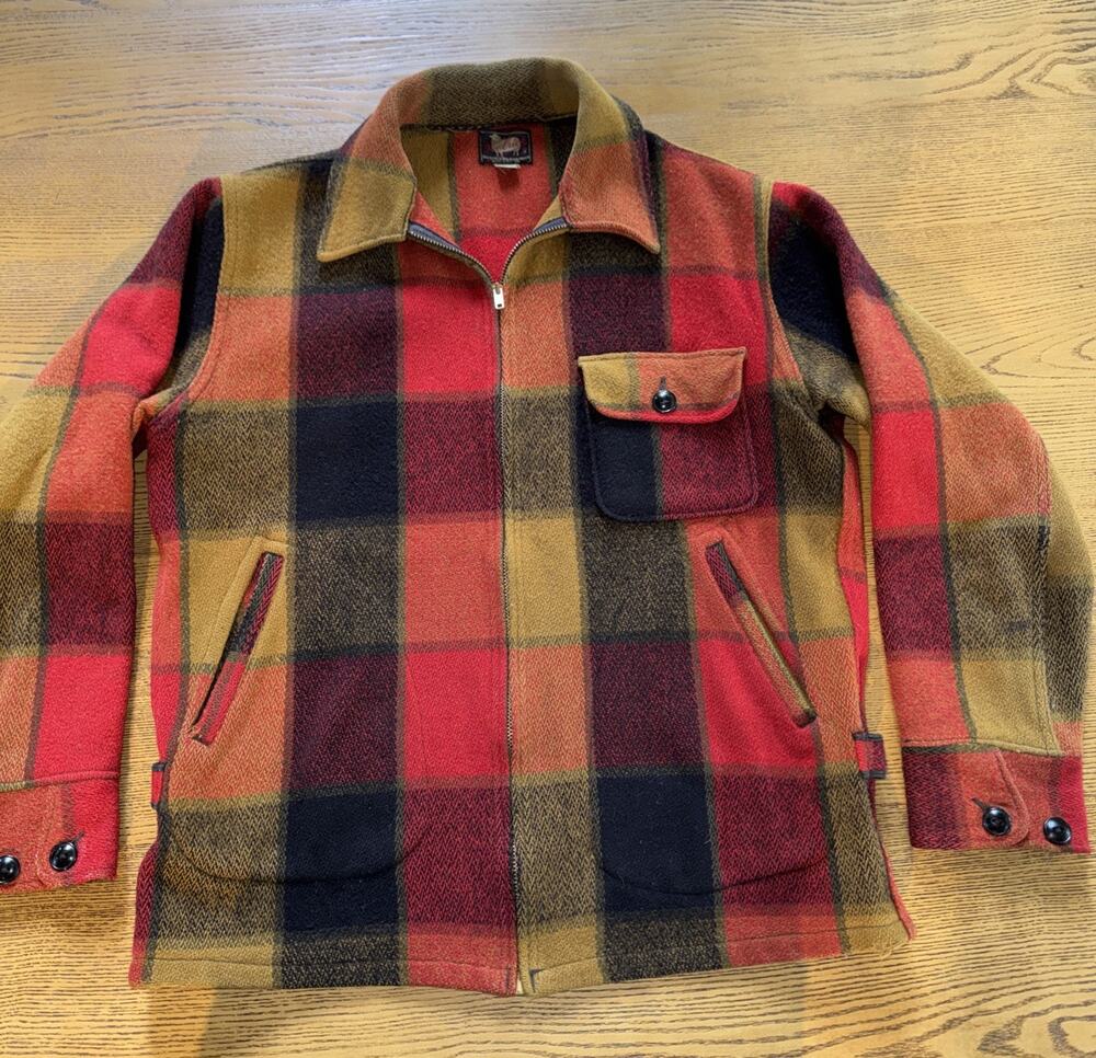 Vintage 1960s Woolrich Wool Plaid Hunting Jacket Talon Zip Size 40 USA Excellent